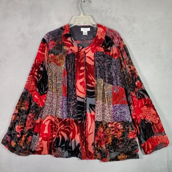 Laura Ashley Jacket Womans 2X Patchwork Velvet Burnout Silk Blend Kimono Boho - Picture 1 of 7